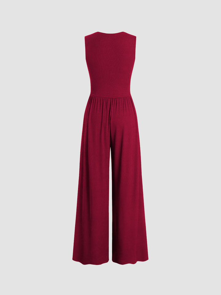 Irina - V-hals jumpsuit met ruches en wijde pijpen