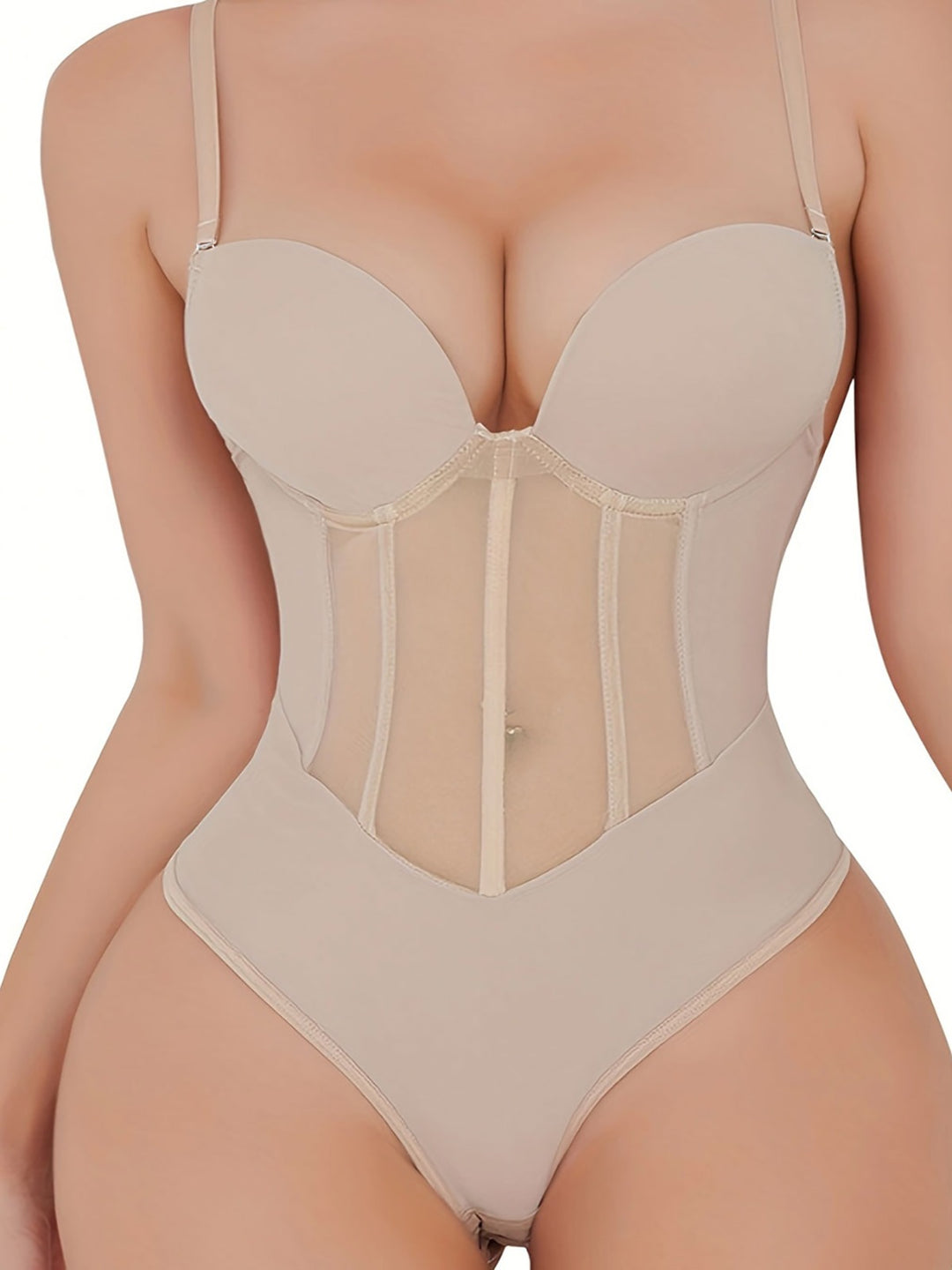 Zosia - Dames buik controle string doorschijnend mesh korset top rugloze bodysuit