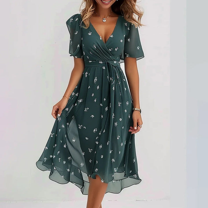 Daphne™ | Elegant Short Sleeve Chiffon Dress