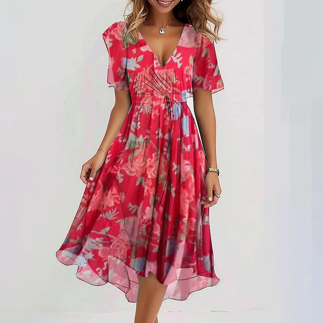 Daphne™ | Elegant Short Sleeve Chiffon Dress