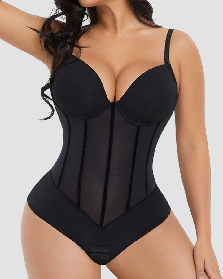 Zosia - Dames buik controle string doorschijnend mesh korset top rugloze bodysuit