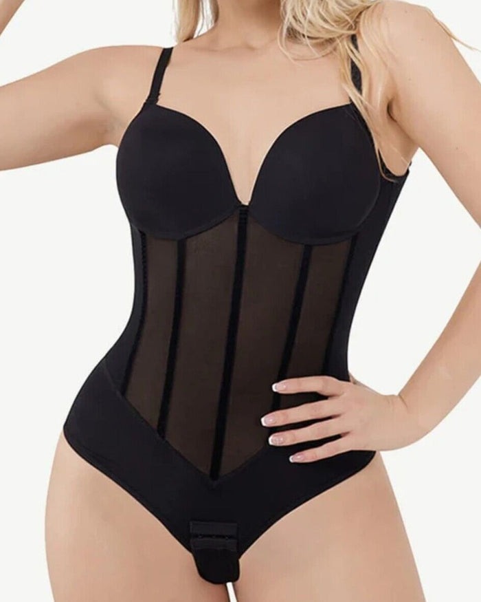 Zosia - Dames buik controle string doorschijnend mesh korset top rugloze bodysuit