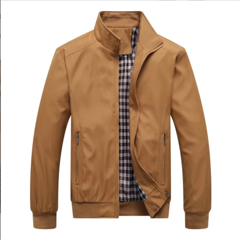 Veste homme en cuir Caramel™ avec col montant et fermeture éclair