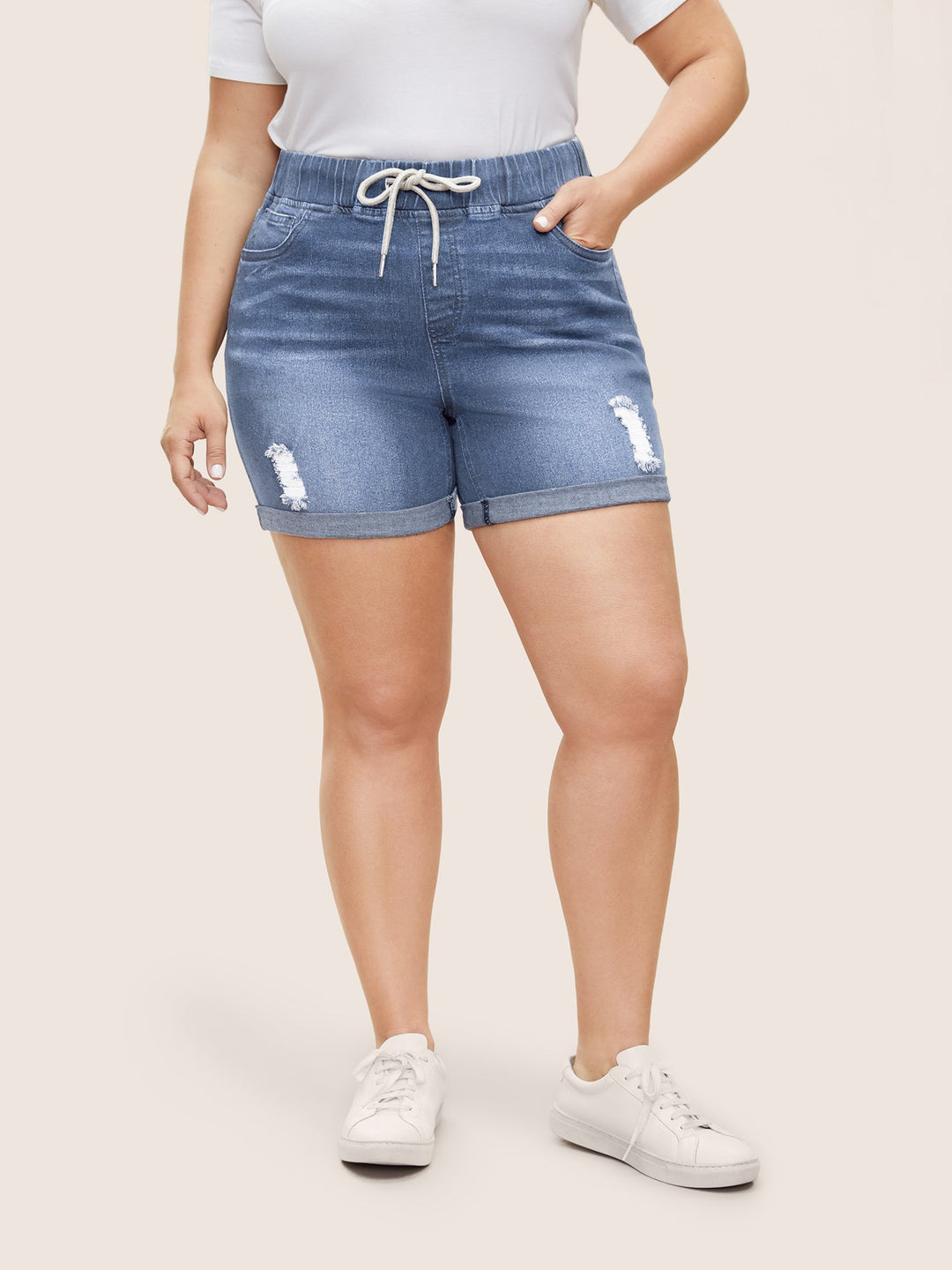 Jazz - Distressed rolzoom denim shorts met koord