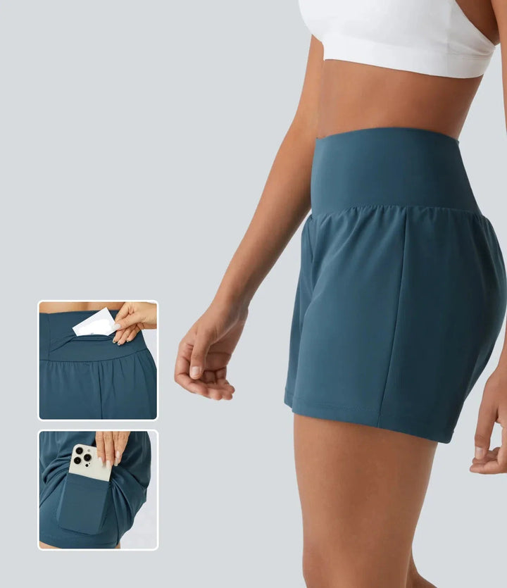 Ayla™ | 2-in-1 yoga shorts with high waist, back pocket and side pocket