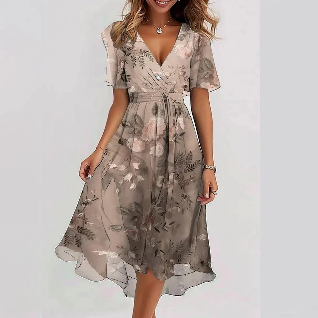 Daphne™ | Elegant Short Sleeve Chiffon Dress