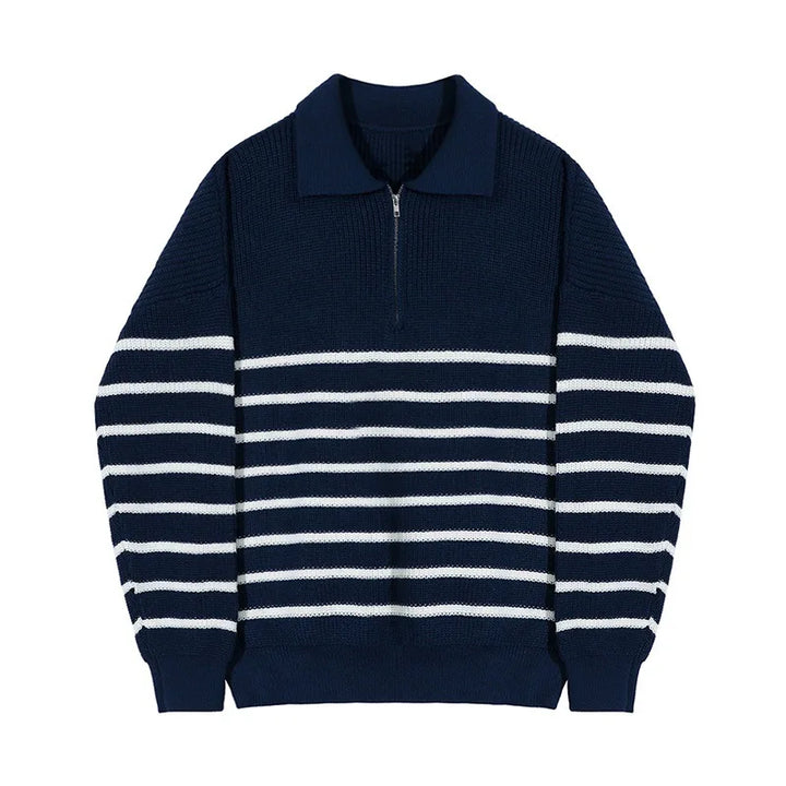 Roman - Casual Half Zip Striped Sweater