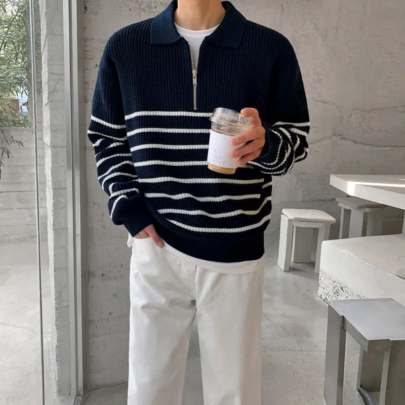 Roman - Casual Half Zip Striped Sweater