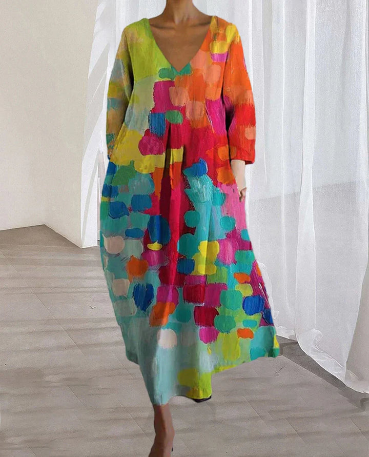 Valentina - Colorful printed dress with V-neckline