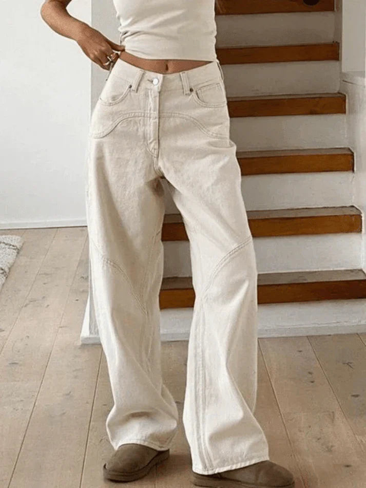 Theia - Vintage witte baggy jeans met split