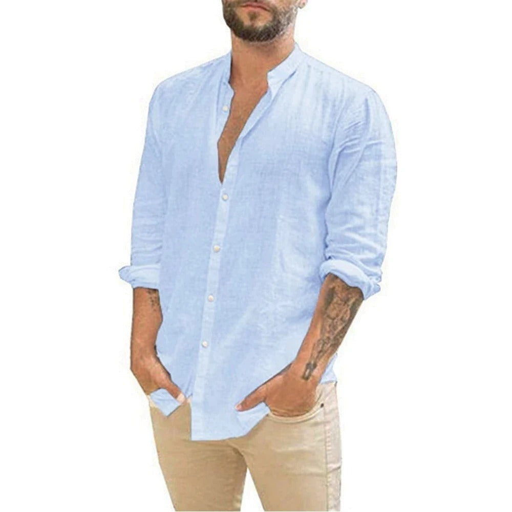 Chemise en lin Carpi | Chemise en lin décontractée et tendance à manches longues pour homme.