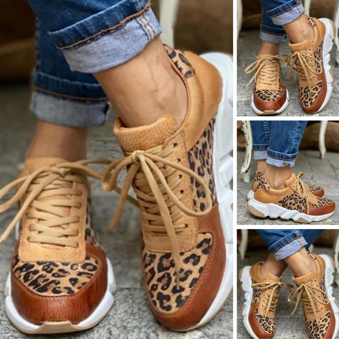 Coralie - Casual Gevulkaniseerd Luipaard Sneakers met Dikke Zolen