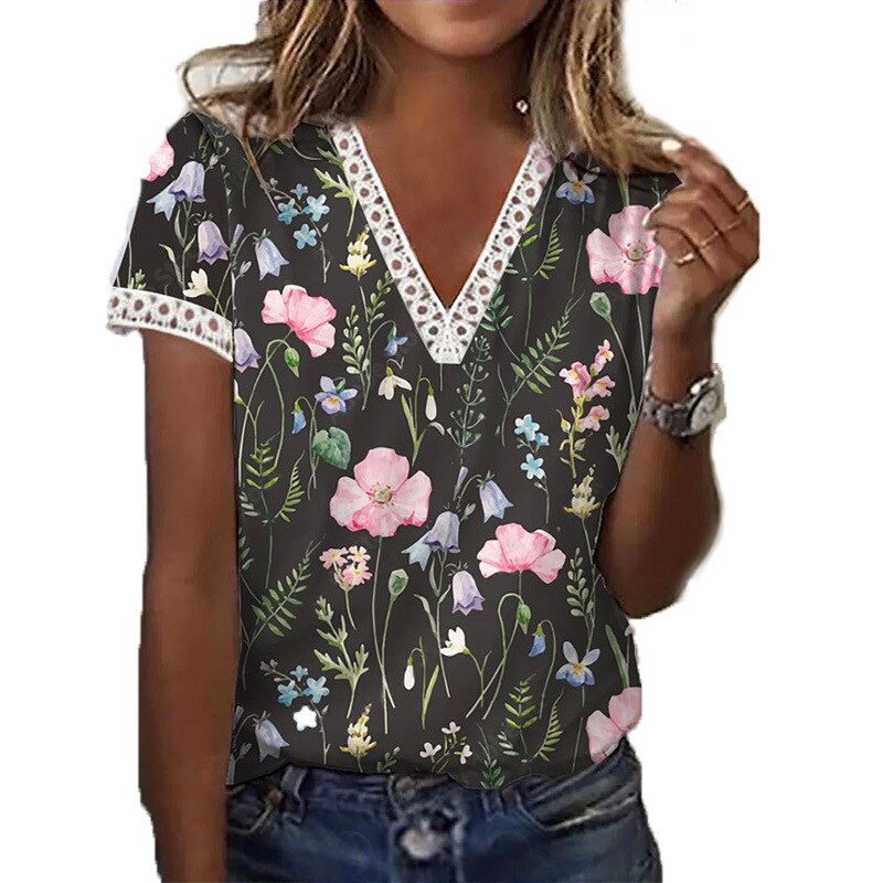 Camellia™ - Top met kantdetail en bloemenprint