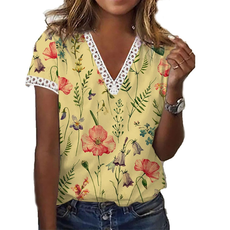 Camellia™ - Top met kantdetail en bloemenprint