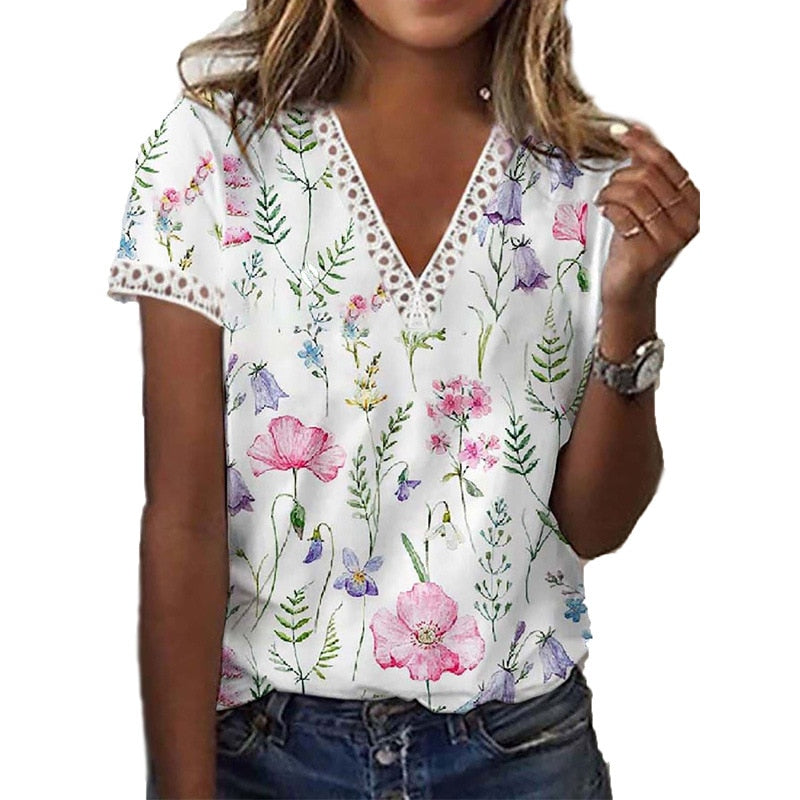 Camellia™ - Top met kantdetail en bloemenprint